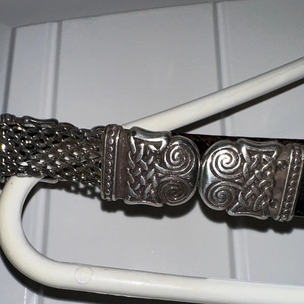 Elegant Black & Brown convertible Leather Belt with Silver Accents